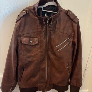 Men's Brown Faux Leather Biker Jacket